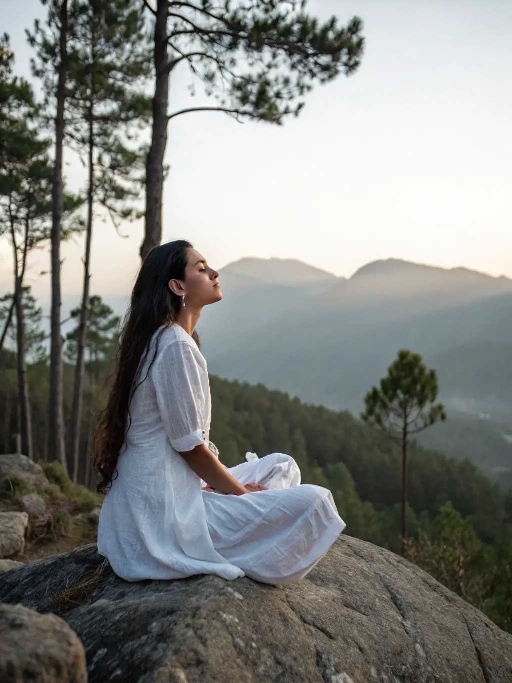 A serene image of a person practicing mindfulness meditation in a peaceful natural setting, emphasizing mental well-being.