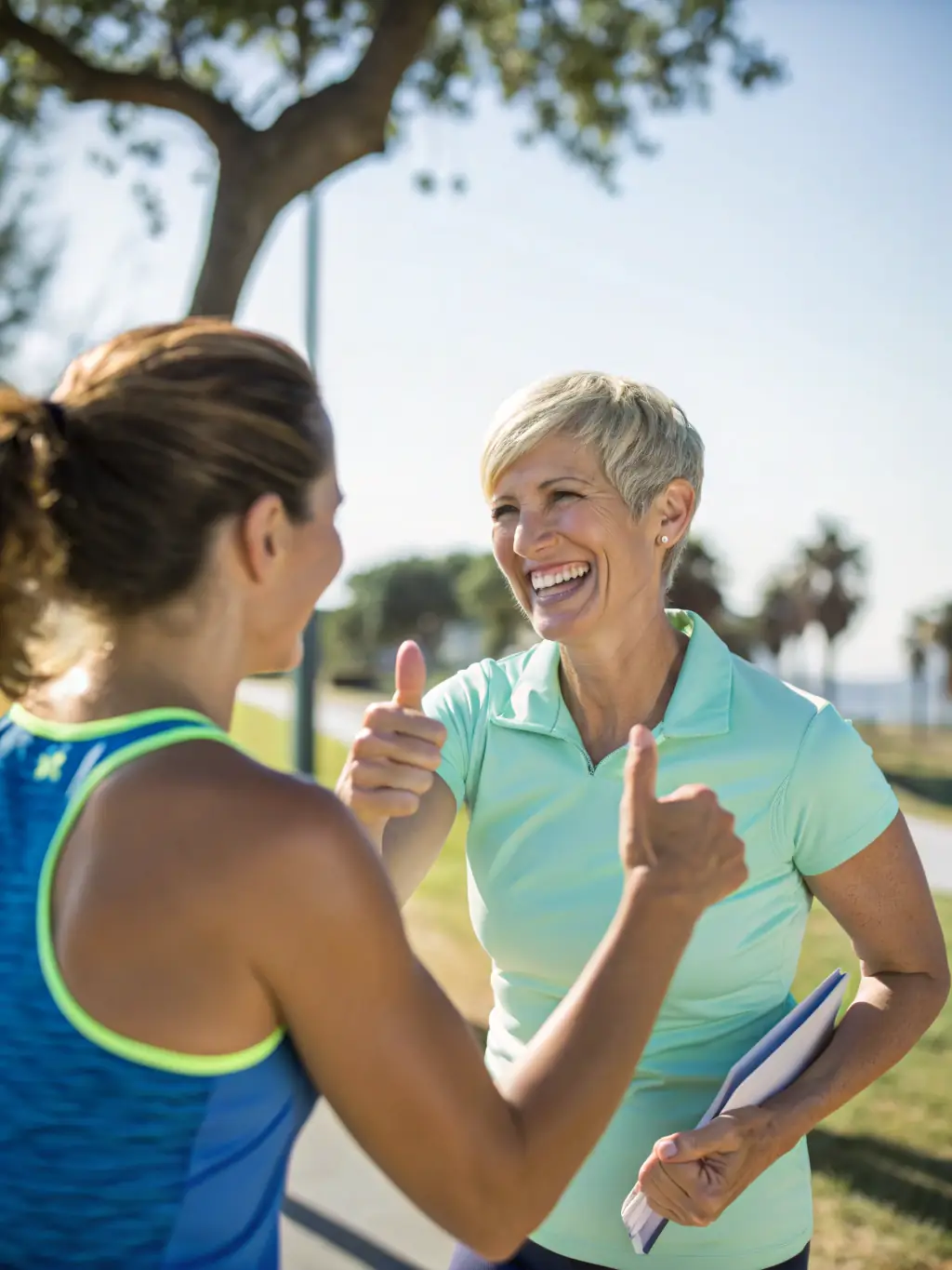 A high-quality image of a wellness coach providing personalized guidance to a client in a serene, natural setting, emphasizing individual attention.